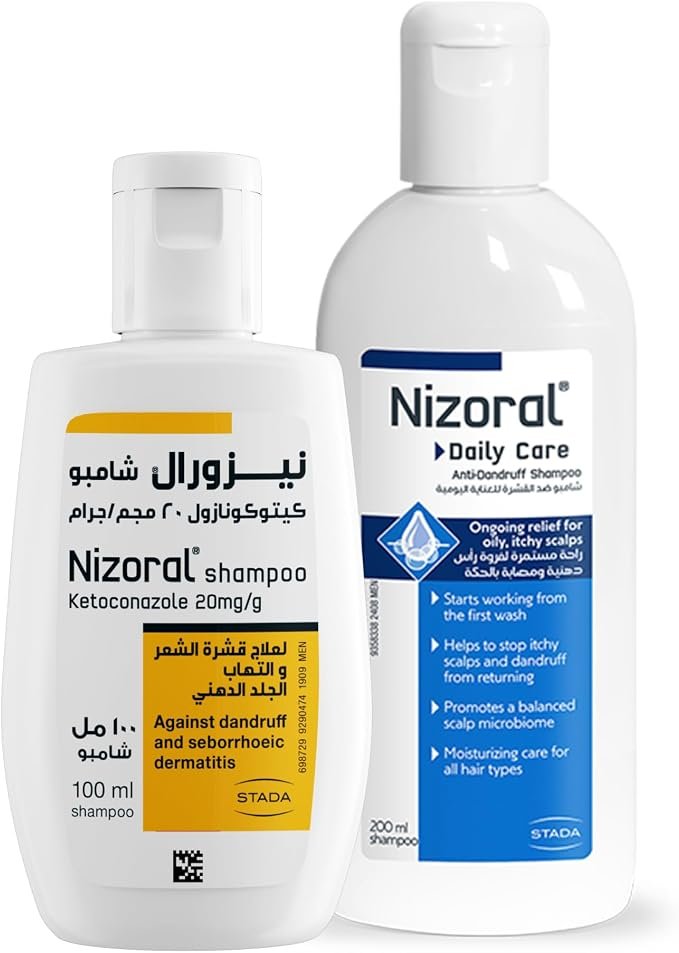 مجموعة العلاج الأساسي لفروة الرأس الدهنية - شامبو مضاد للقشرة بنسبة 2% 100 مل وشامبو تنظيف يومي لفروة الرأس الدهنية 200 مل من نيزورال